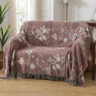 Floral cotton summer throw blanket for sofa bed - dusty pink