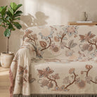 Floral cotton summer throw blanket for sofa bed - flower cream