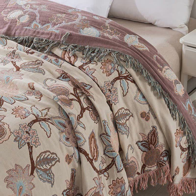 Floral cotton summer throw blanket for sofa bed