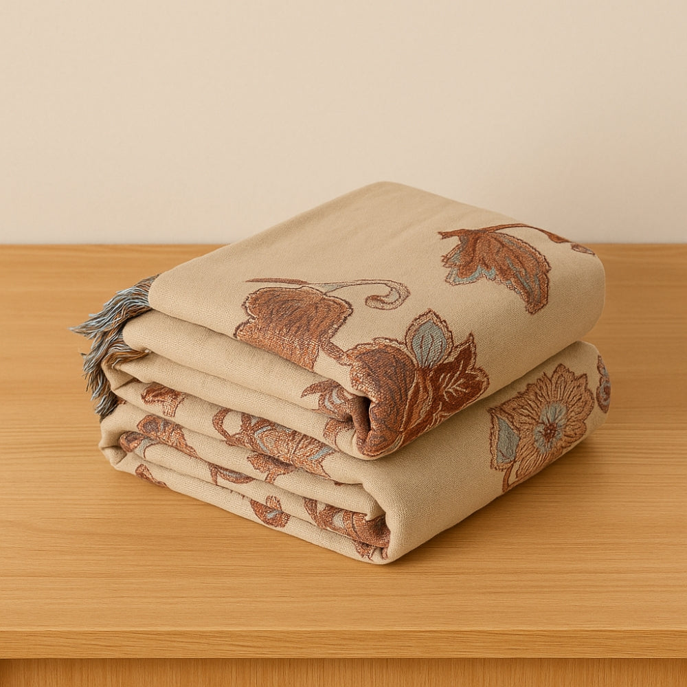 Floral cotton summer throw blanket for sofa bed
