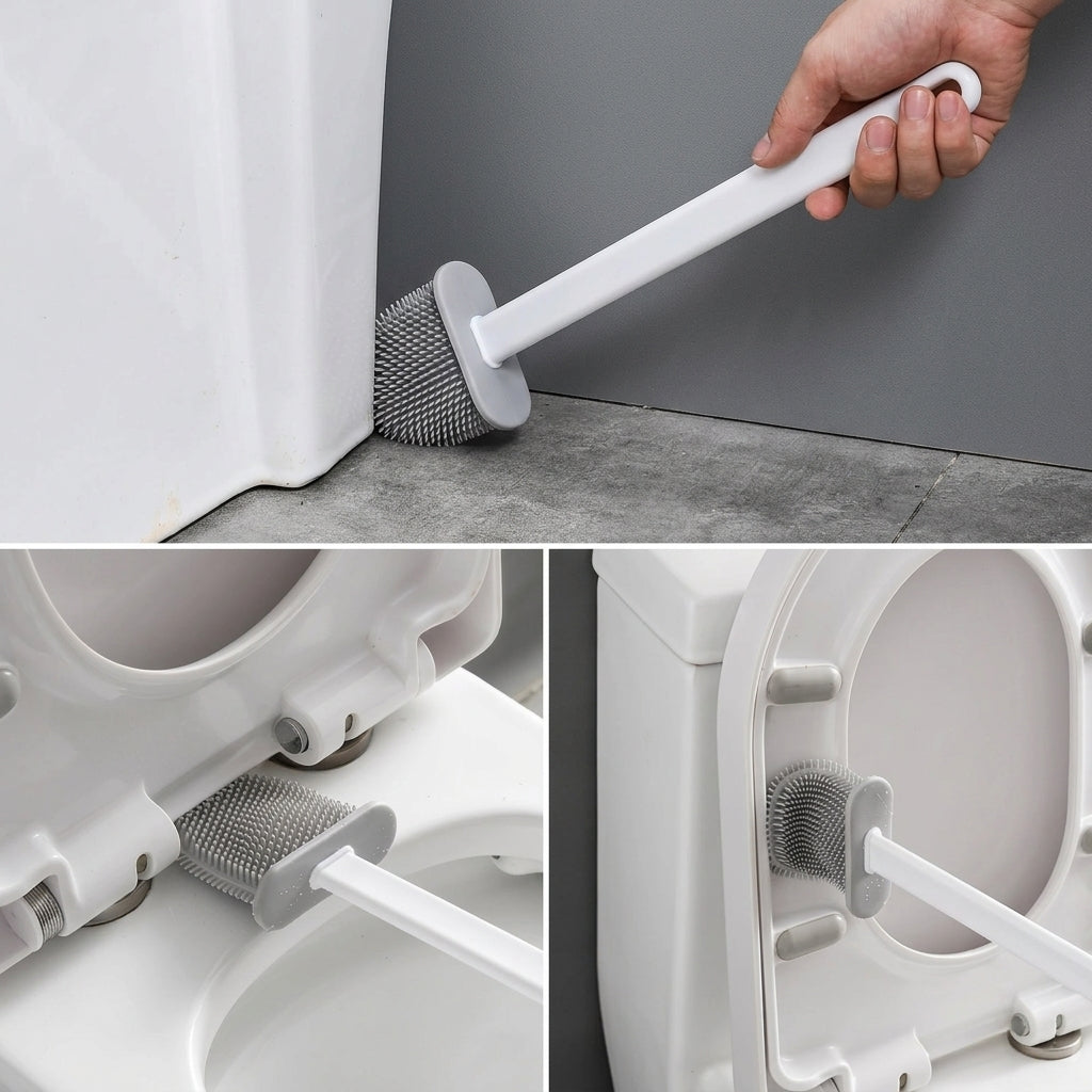 Silicone toilet brush with adhesive wall holder