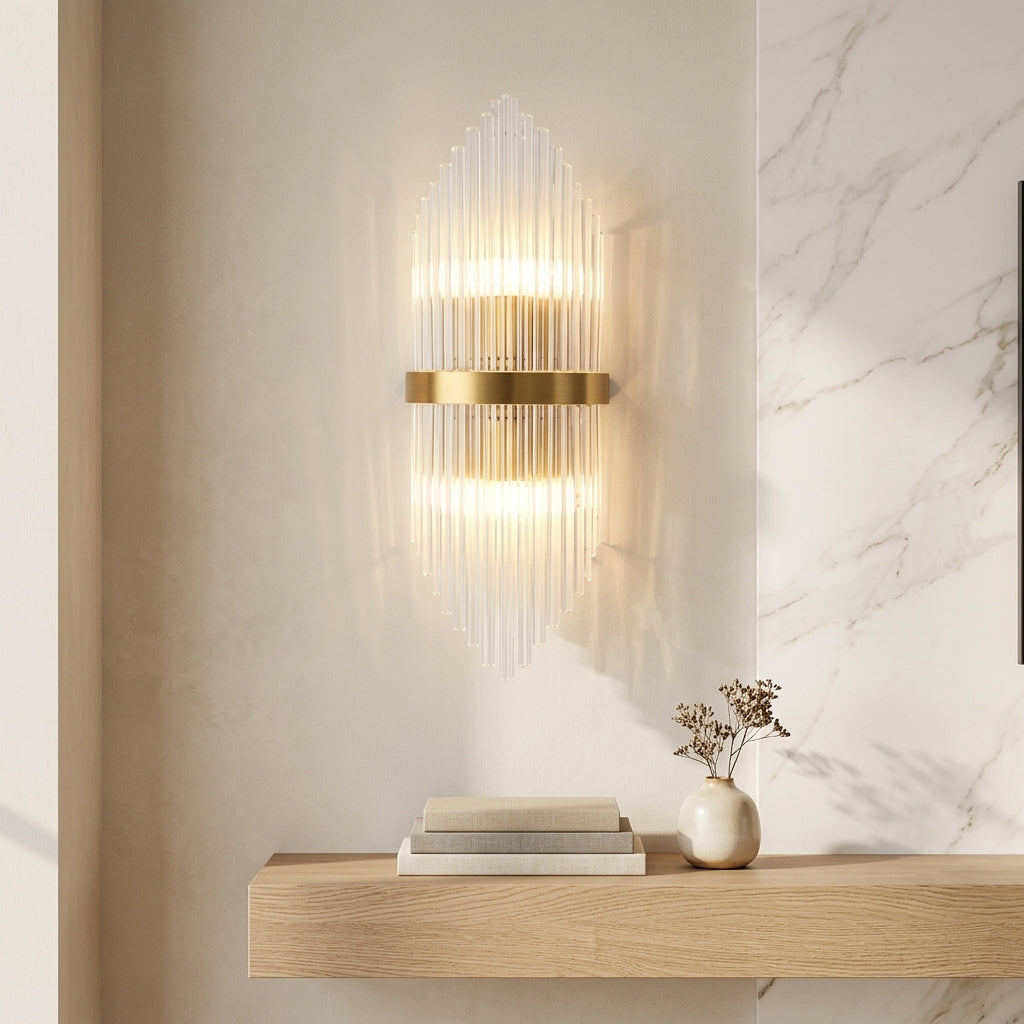 Up down LED wall light with crystal stainless steel - gold