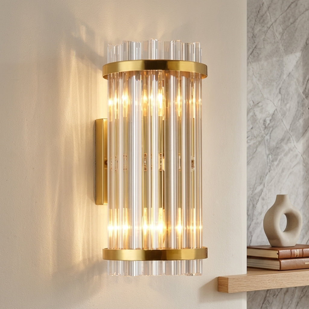 Up down LED wall light with crystal stainless steel - gold