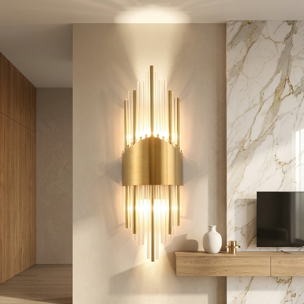 Up down LED wall light with crystal stainless steel - gold