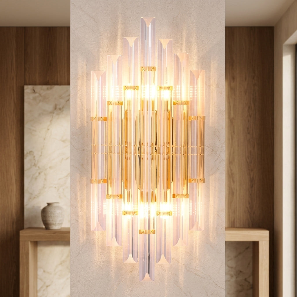 Up down LED wall light with crystal stainless steel - gold