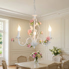 Chandelier with vintage floral ceramic rose branches - white & pink