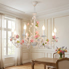 Chandelier with vintage floral ceramic rose branches - white & pink