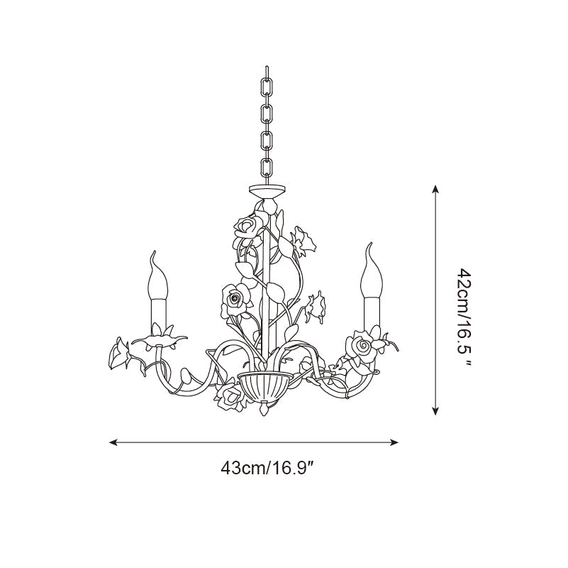 Chandelier with vintage floral ceramic rose branches