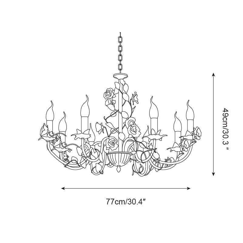 Chandelier with vintage floral ceramic rose branches