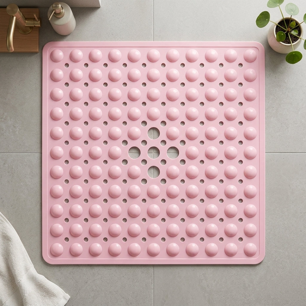 Shower Mat With Square Non Slip Drainage Holes - cyprus pink