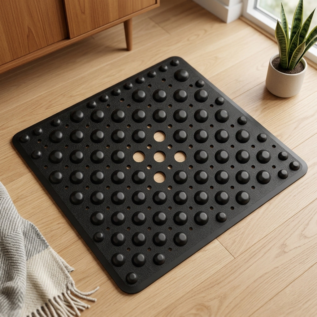 Shower Mat With Square Non Slip Drainage Holes - black jet