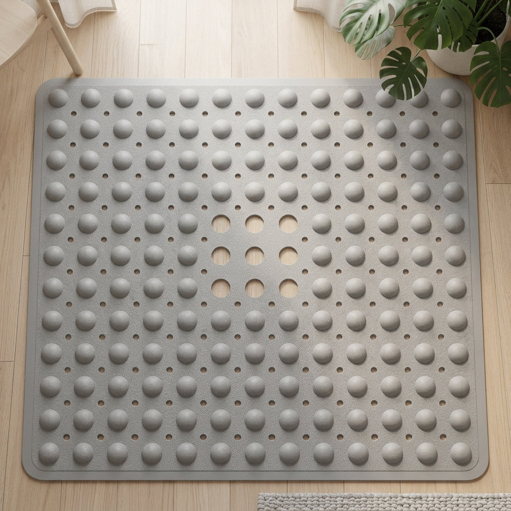 Shower Mat With Square Non Slip Drainage Holes - stone gray