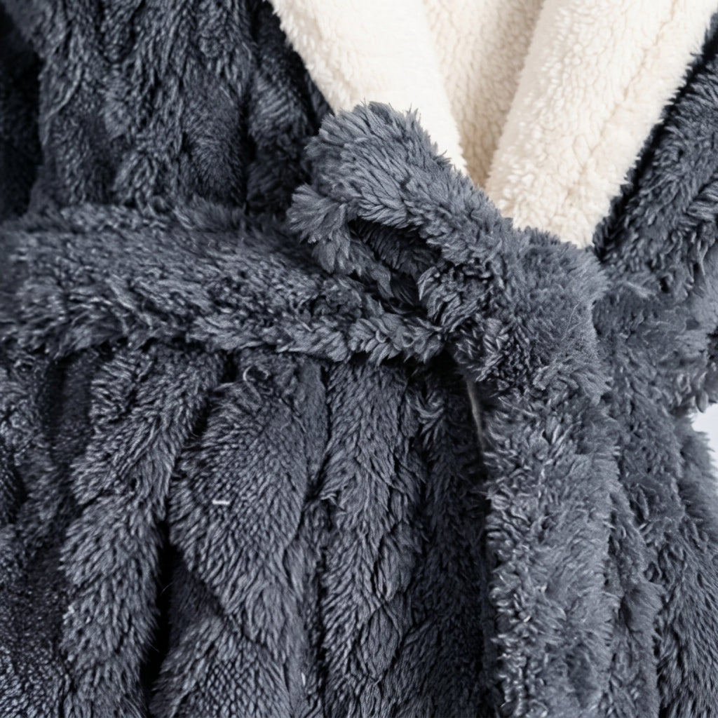 Women's hooded winter robe with belt and pockets