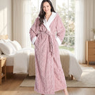 Women's hooded winter robe with belt and pockets - pink