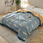 Reversible fish pattern summer throw blanket for sofa - ocean blue