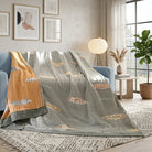 Reversible fish pattern summer throw blanket for sofa - sage green