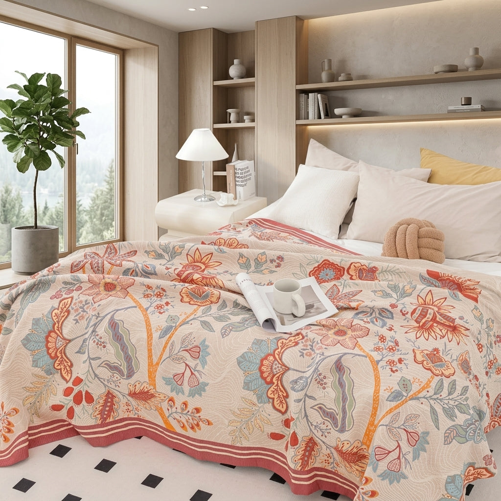 Floral reversible throw blanket for bed and sofa