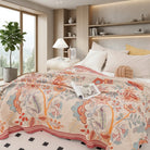 Floral reversible throw blanket for bed and sofa