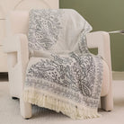 Reversible boho throw blanket with decorative fringes