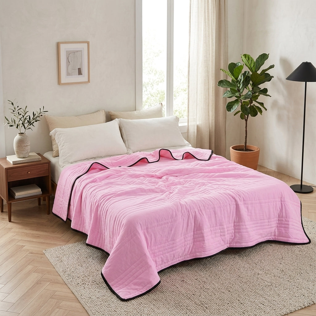 Quilted summer bedspread coverlet for bed - pink