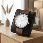 Watch for Men with Antique Style Minimalist Dial and Strap - brown white