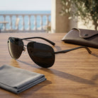 Sunglasses for Men with Polarised Aviator Lenses and Metal Frame - black gray
