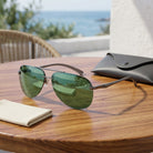 Sunglasses for Men with Polarised Aviator Lenses and Metal Frame - black green
