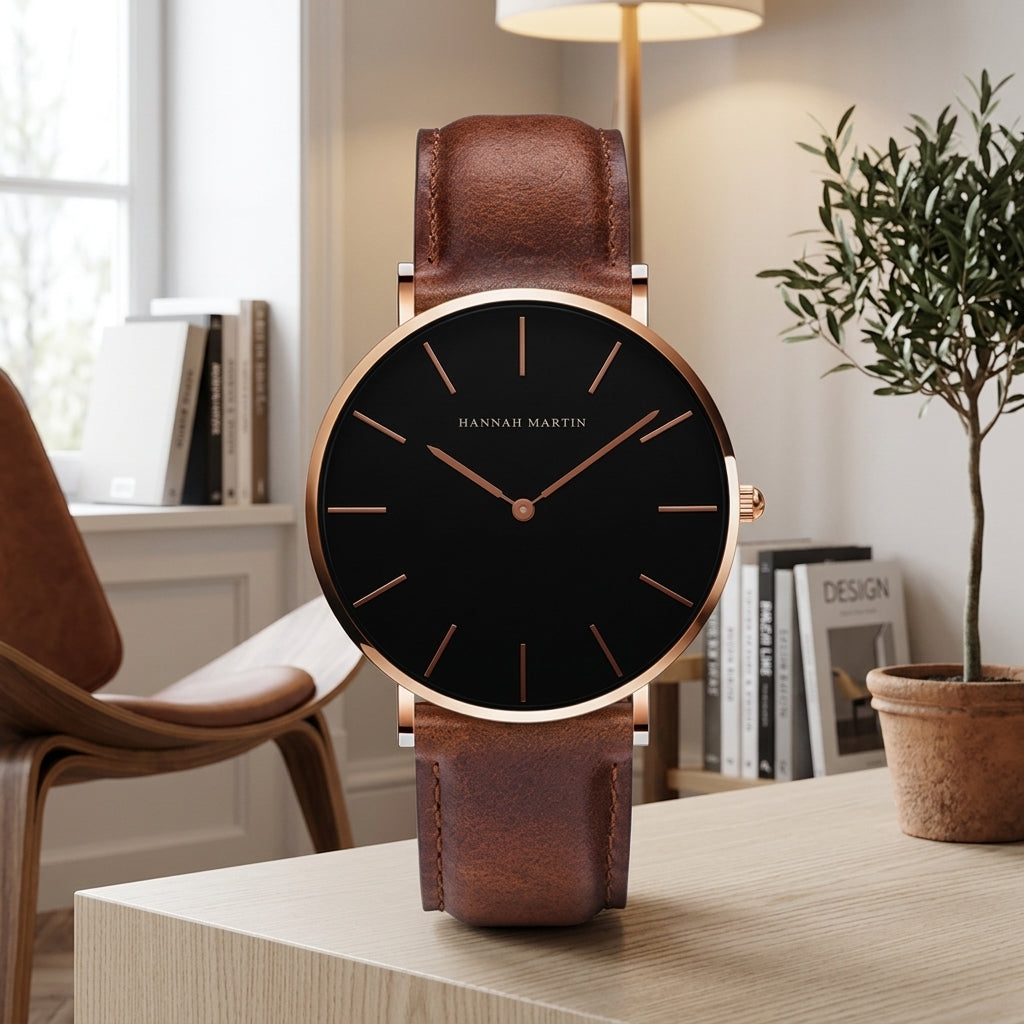 Watch for Men with Stainless Steel Case and Classic Dial - black brown