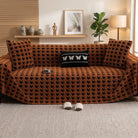 Quilted houndstooth universal sofa cover with non slip - brown