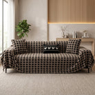 Quilted houndstooth universal sofa cover with non slip - taupe