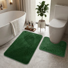 Leaf pattern non slip absorbent bathroom mat set - forest green