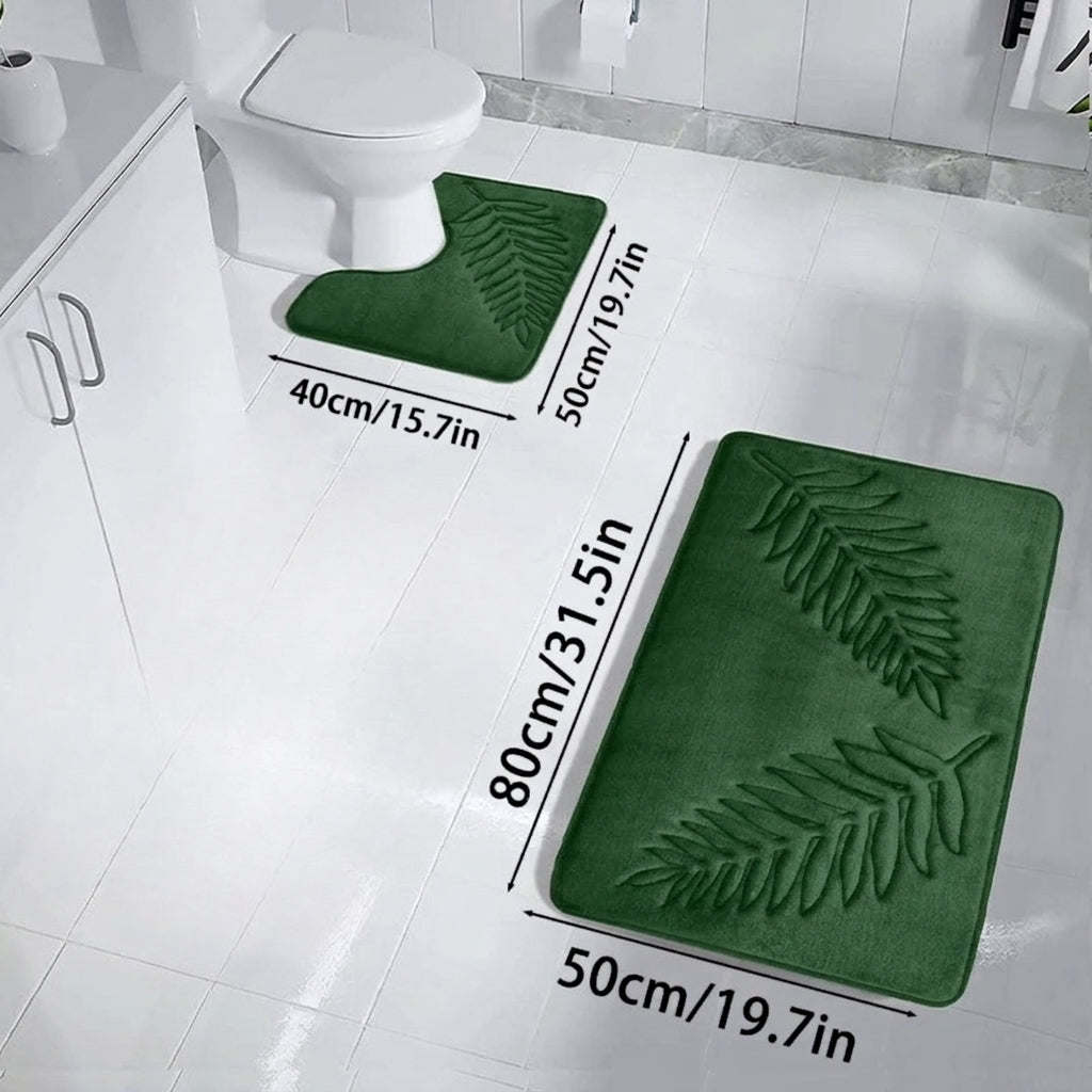 Leaf pattern non slip absorbent bathroom mat set
