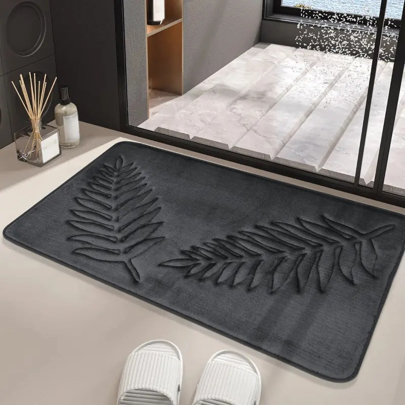 Leaf pattern non slip absorbent bathroom mat set
