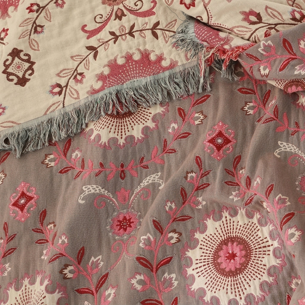Reversible mandala cotton summer blanket for bed and sofa