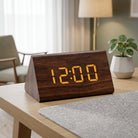 Digital Alarm Clock Modern Wood Effect LED - amber walnut