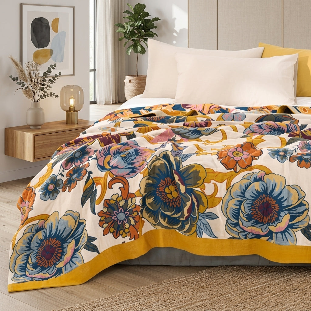 Blanket Reversible Floral Boho Decorative Design