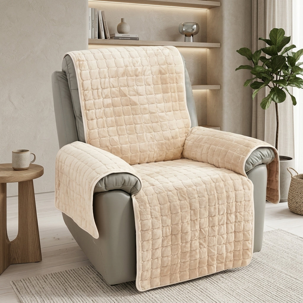 Recliner Chair Cover Quilted Non Slip Decor - warm beige