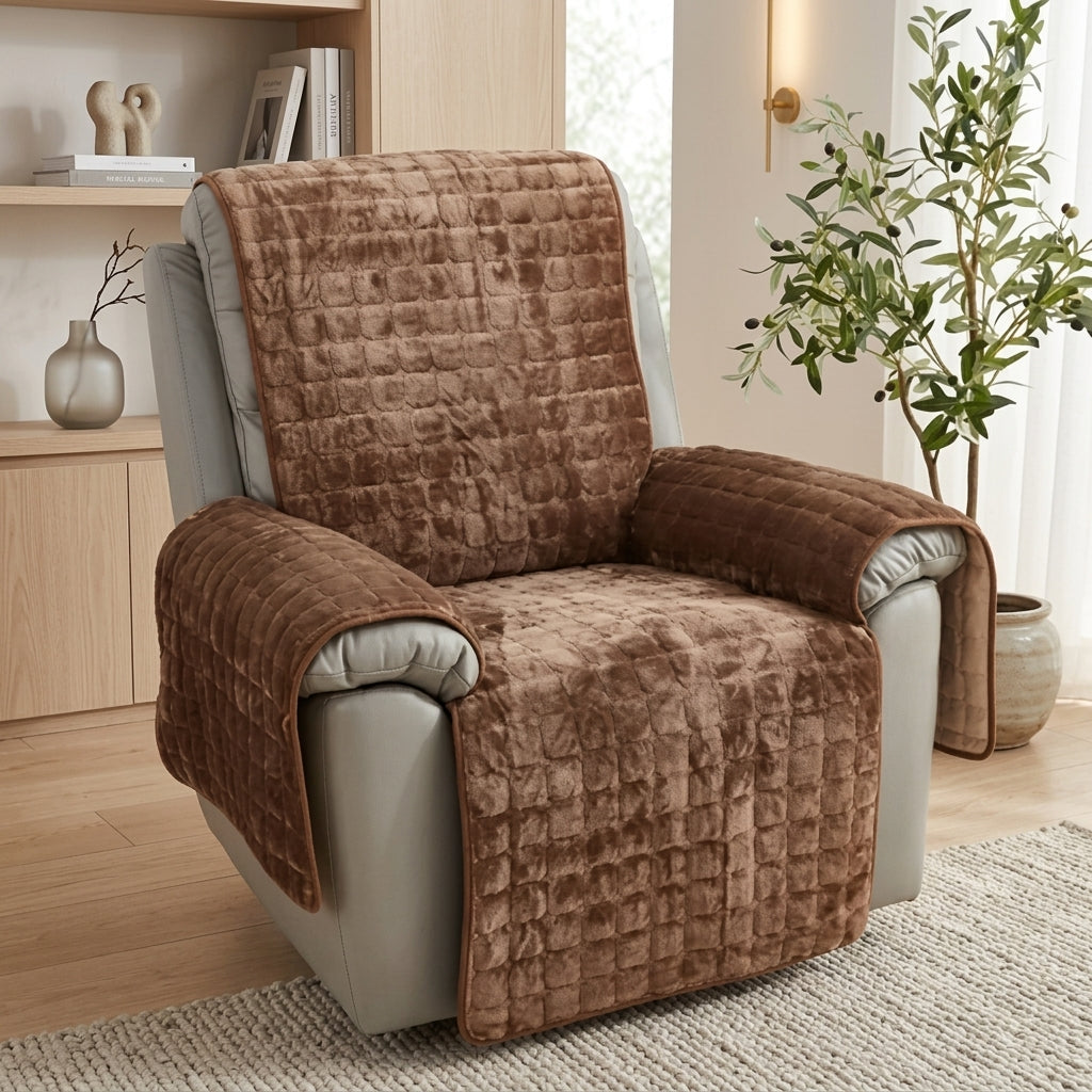 Recliner Chair Cover Quilted Non Slip Decor - intense mocha