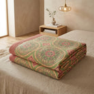 Blanket Reversible Ginkgo Leaf Summer Cotton - sage pink