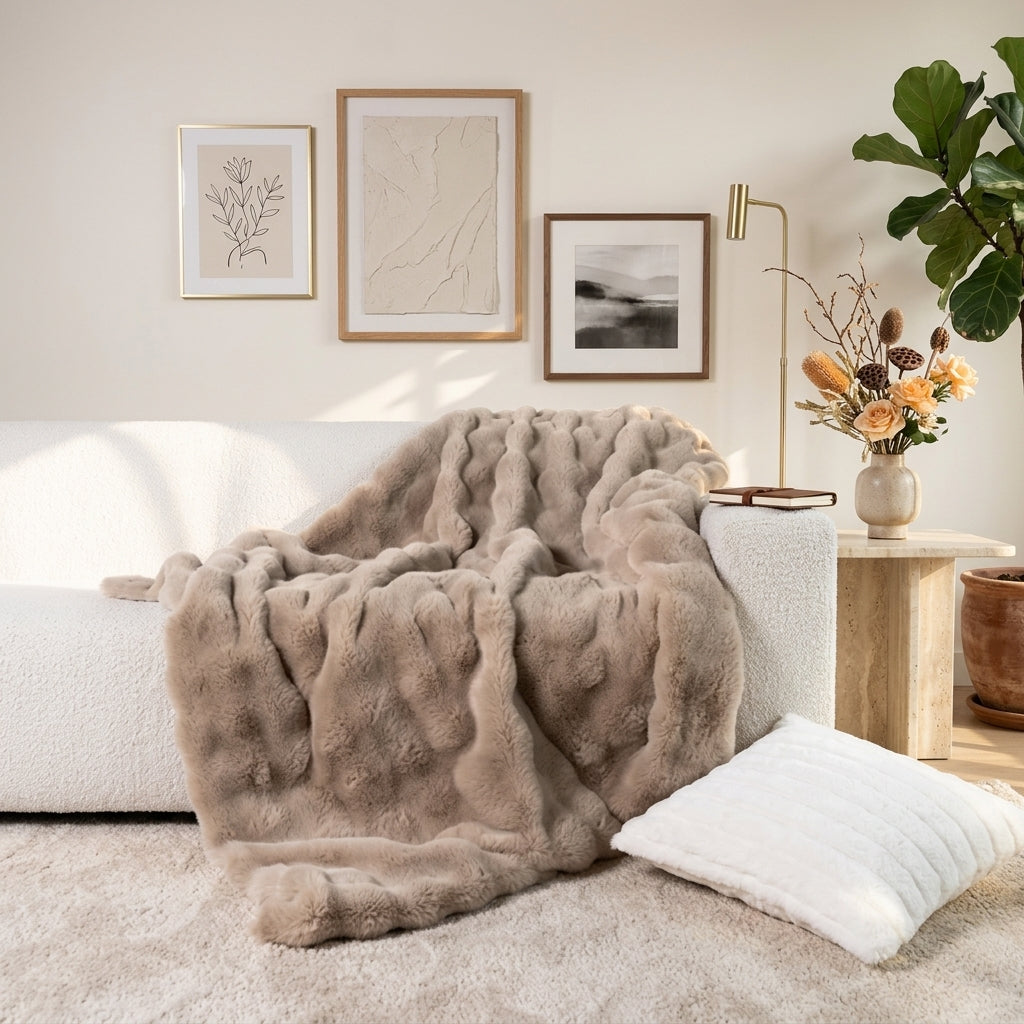 Reversible Blanket Faux Fur Effect Home Decor - espresso brown