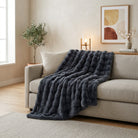 Reversible Blanket Faux Fur Effect Home Decor - gray shadow