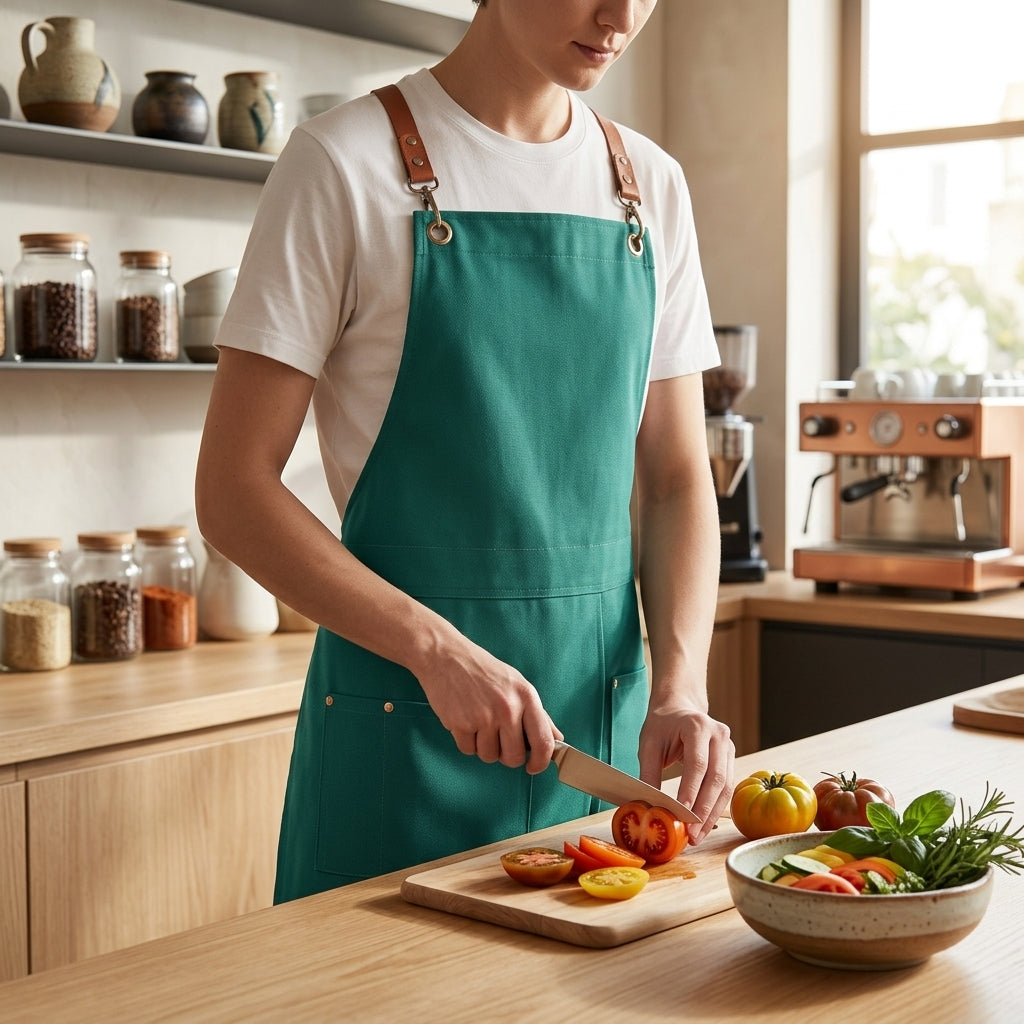 Kitchen Apron Adjustable Unisex Front Split Pockets - green