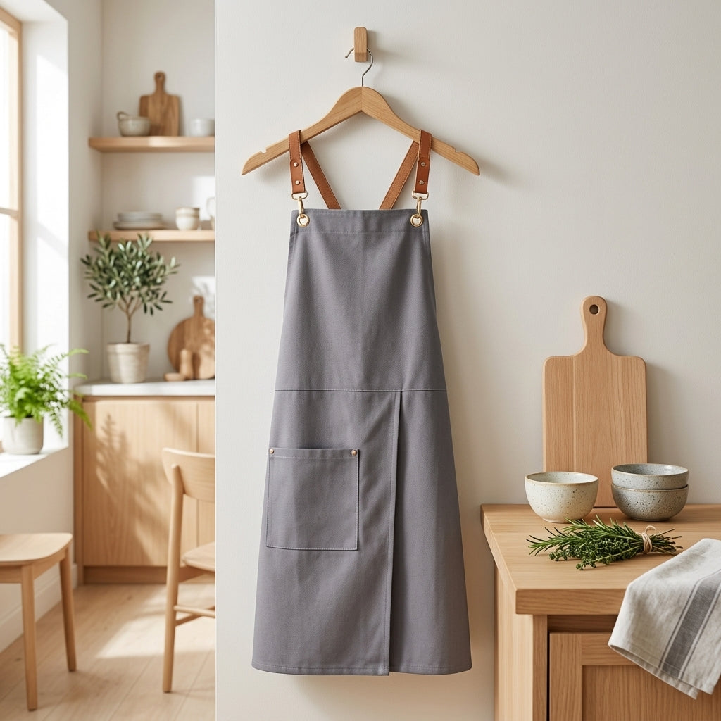 Kitchen Apron Adjustable Unisex Front Split Pockets - gray