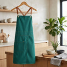 Kitchen Apron Adjustable Unisex Front Split Pockets - dark green