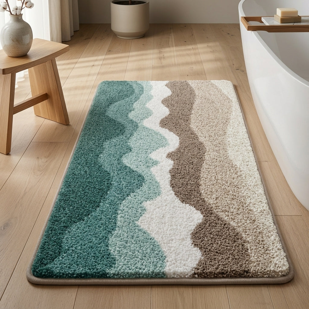 Bath Mat Wave Pattern Absorbent Non Slip Washable - sandy wave