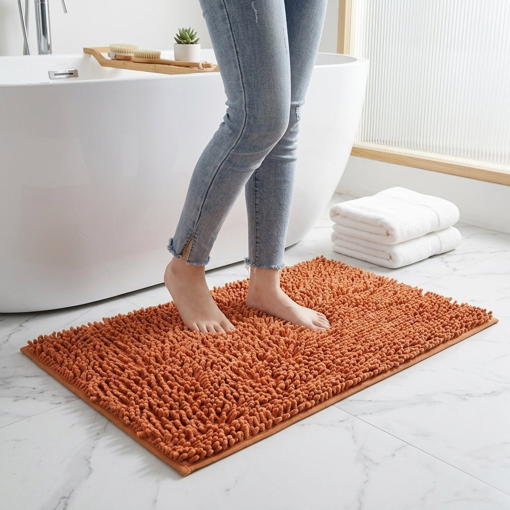 Bath Mat Chenille Non Slip Bathroom Rug - orange