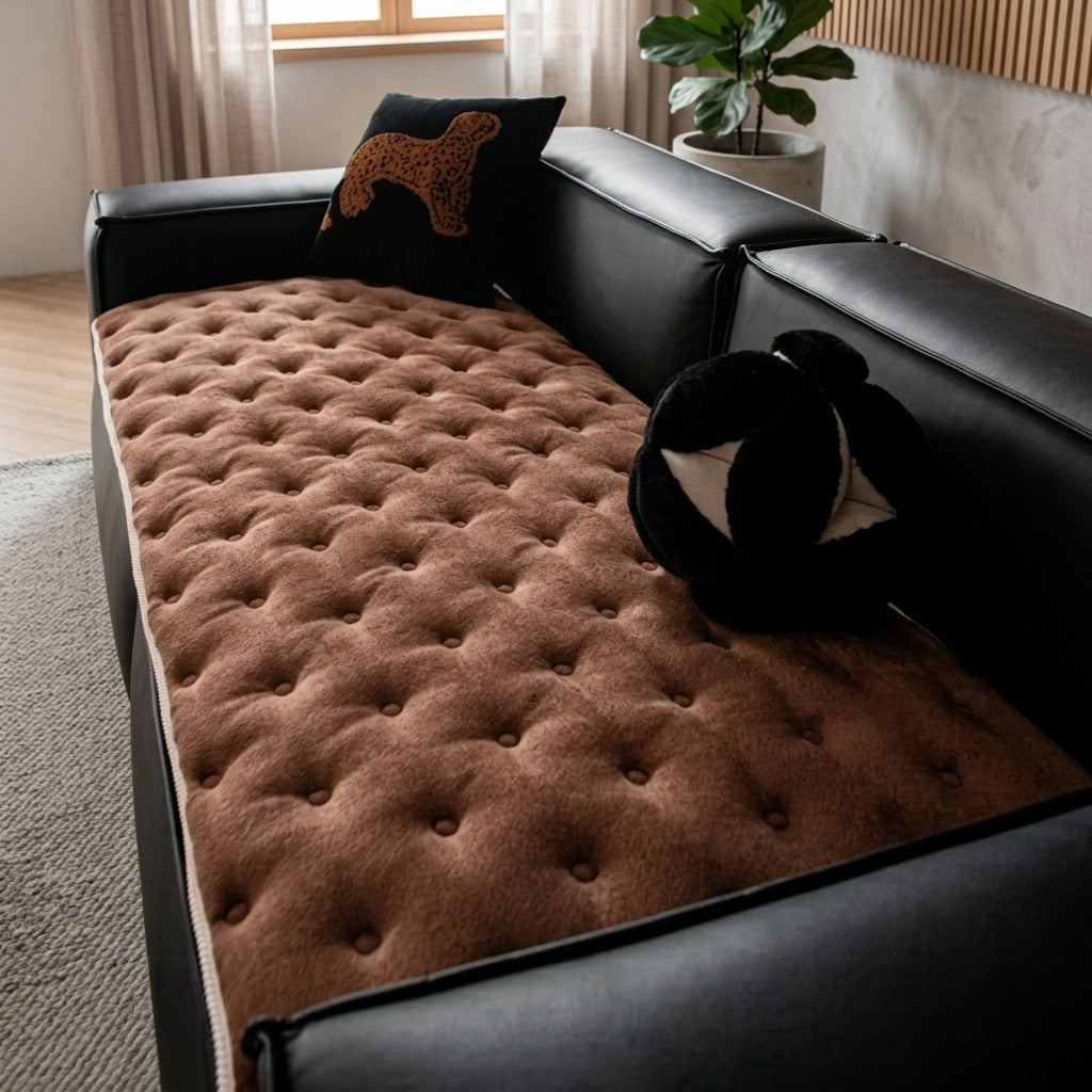 Sofa Cover Quilted Button Living Room - cocoa brown