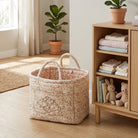 Storage Basket Floral Quilted Foldable Organiser - pink flower