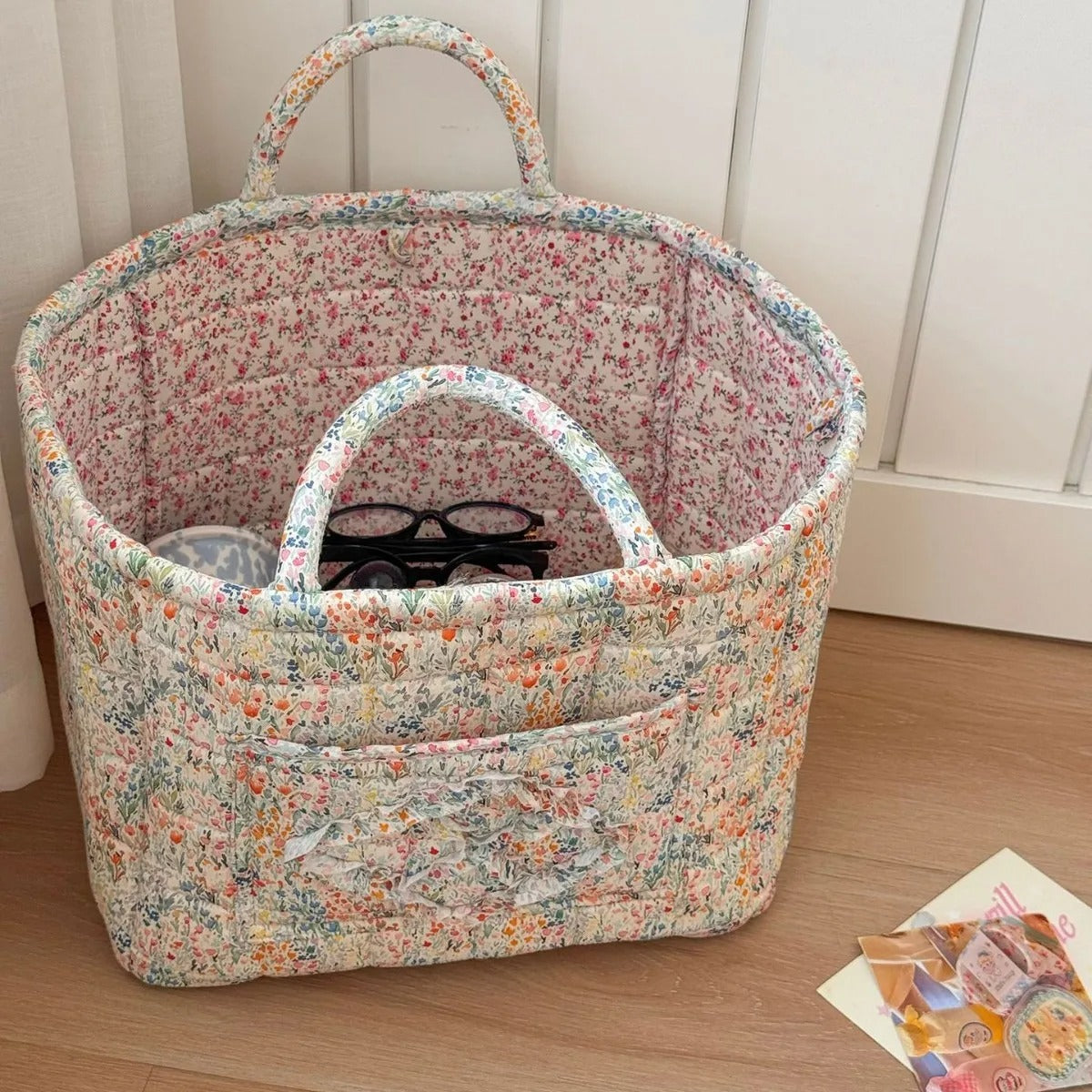 Storage Basket Floral Quilted Foldable Organiser