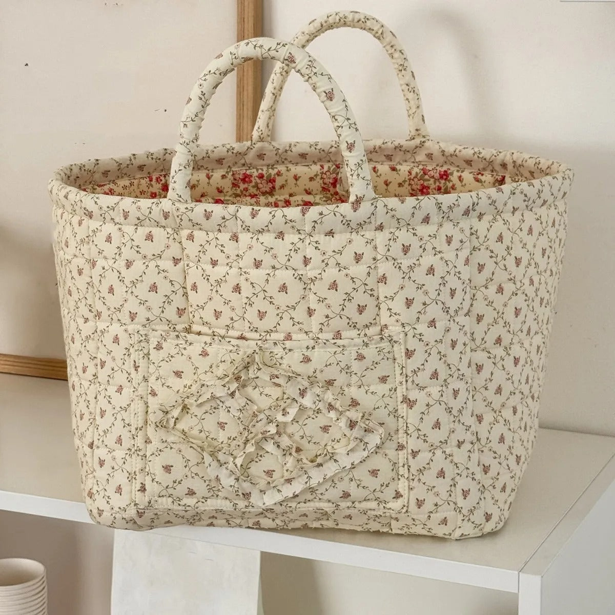 Storage Basket Floral Quilted Foldable Organiser